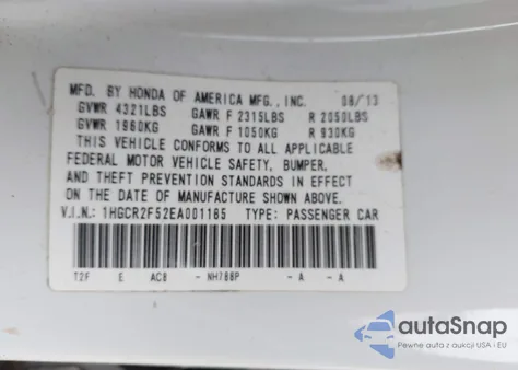 2014 Honda Accord Sport from USA, damaged, VIN 1HGCR2F52EA001185
